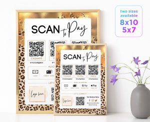 Scan to Pay Template, Scan to Pay Sign, Editable Canva Template, Leopard print, QR Payment Template, small business Sign Template StP#16